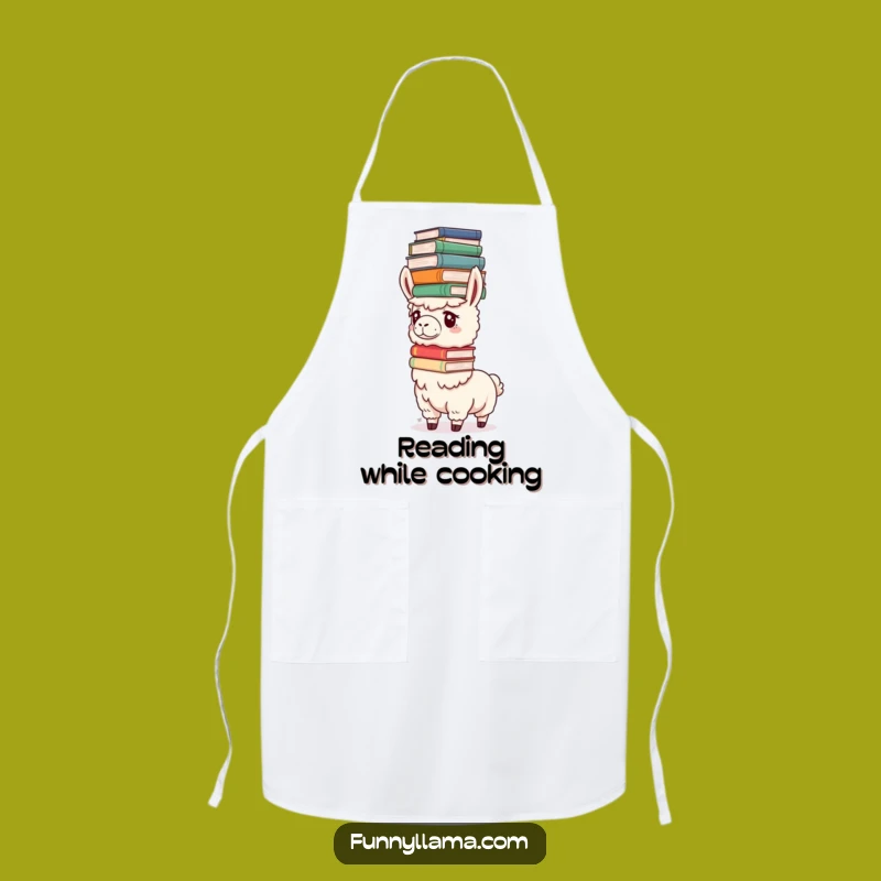 Funny Determined Llama Apron: Book Balancing Llama Wear for Smart Cooks