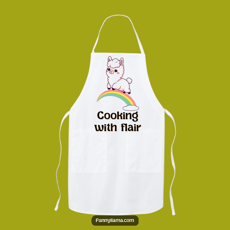 Funny Llama Rainbow Leap Apron: Cook with Colorful Cheer, A Hilarious Gift