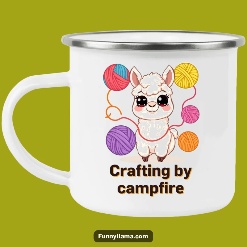 Funny Llama Yarn Juggler Camping Mug: Crafty Adventures, Fireside Fun