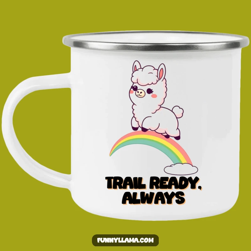 Funny Llama Rainbow Leap Camping Mug: Adventure & Joy for the Trail
