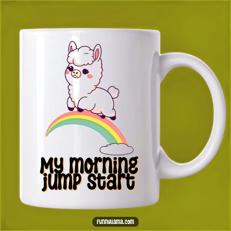 Funny Llama Rainbow Leap Mug: Goofy Grin & Joyful Jumps, A Hilarious Gift