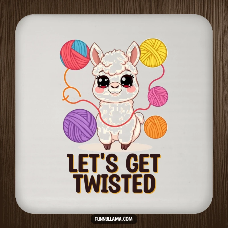 Funny Llama Coaster: A protective coaster featuring a cheerful llama playfully juggling colorful yarn balls, adding crafty humor.