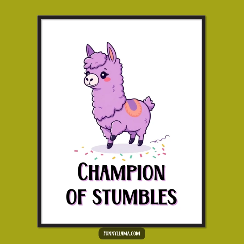 Funny Tripping Llama Poster: Clumsy Confetti Llama Art for Humorous Wall Decor