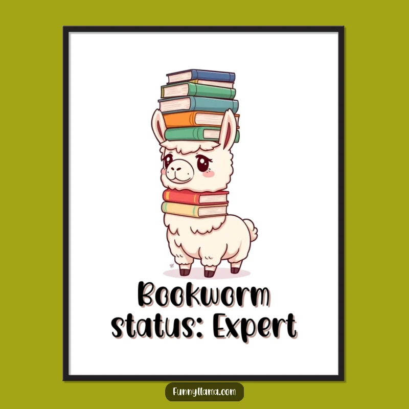 Funny Determined Llama Poster: Book Balancing Llama Art for Intellectual Decor