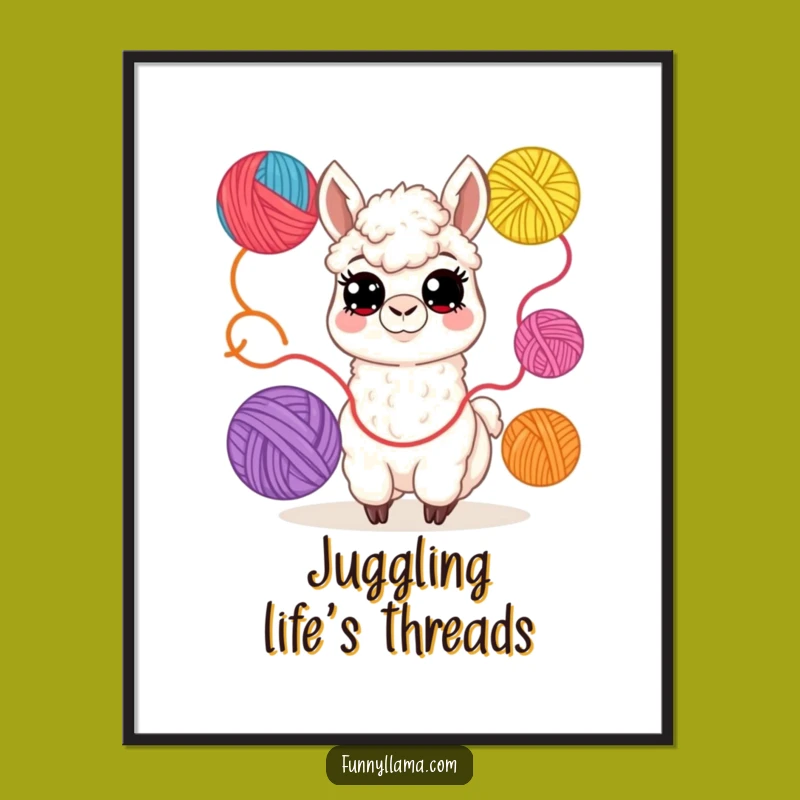 Funny Llama Yarn Juggler Poster: Whimsical Craft Decor, A Hilarious Gift