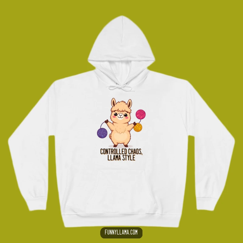 Funny Fuzzy Llama Hoodie: Comical Yarn Juggling Design for Cozy, Hilarious Comfort