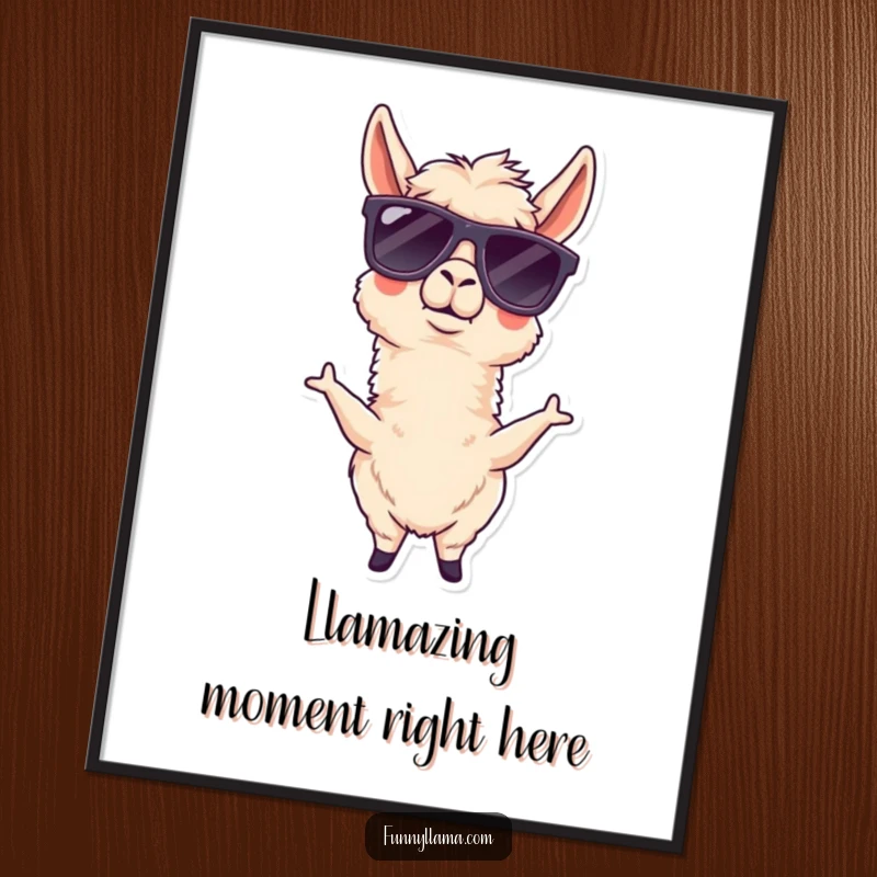 Funny Free Printable Wall Art: A goofy llama wearing oversized sunglasses, striking a super cool and funny pose. Awesome decor.