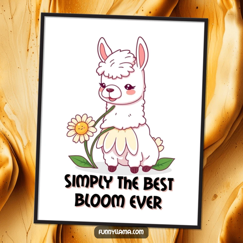 Free Printable Wall Art: A contented llama peacefully munching on a huge daisy. Serene, funny, and charming decor.