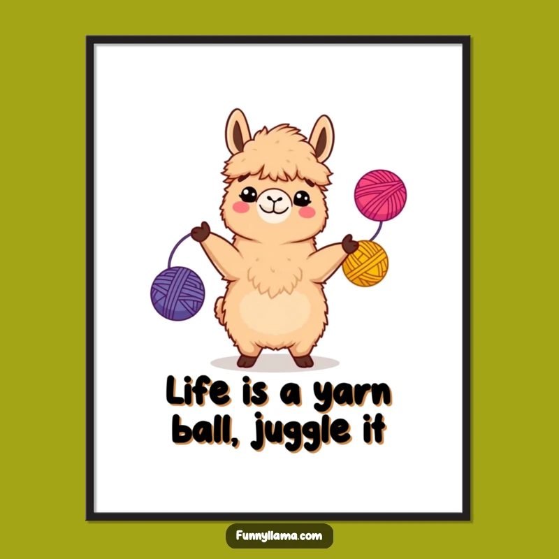Funny Free Printable Wall Art: Grinning Llama Juggling Yarn - Quirky Downloadable Decor