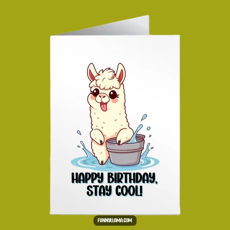Free Printable Birthday Card: Goofy Llama Splashing - Fun Downloadable Gift for a Wild Celebration!