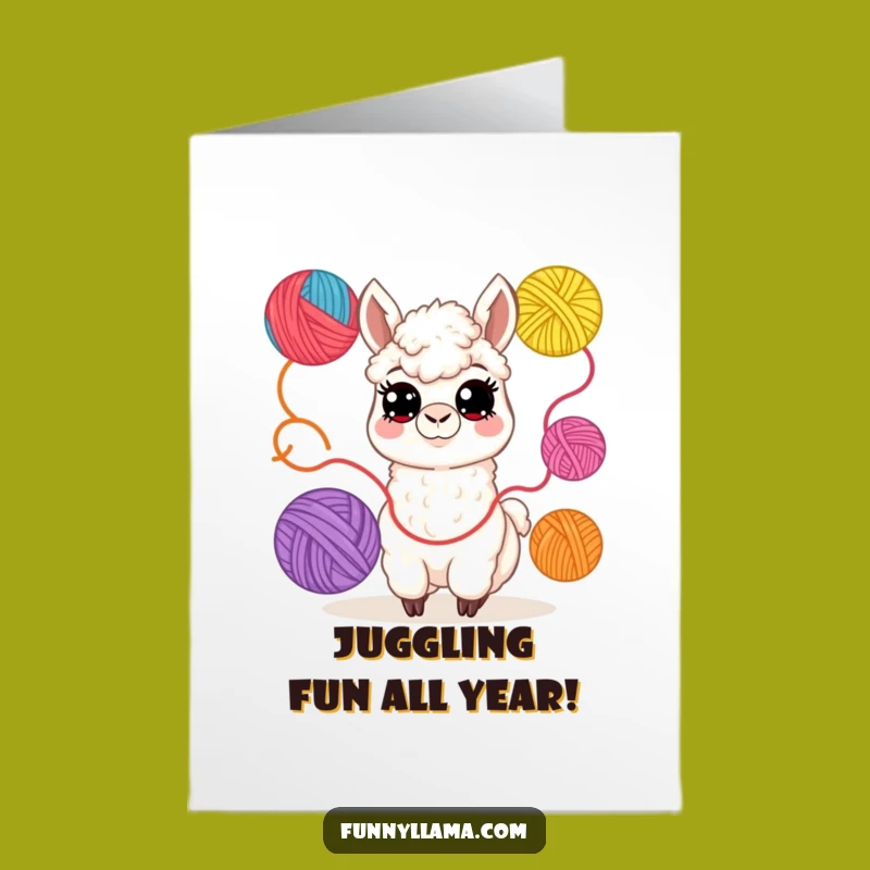 Free Printable Juggling Llama Birthday Card: Funny Downloadable Gift for Fun