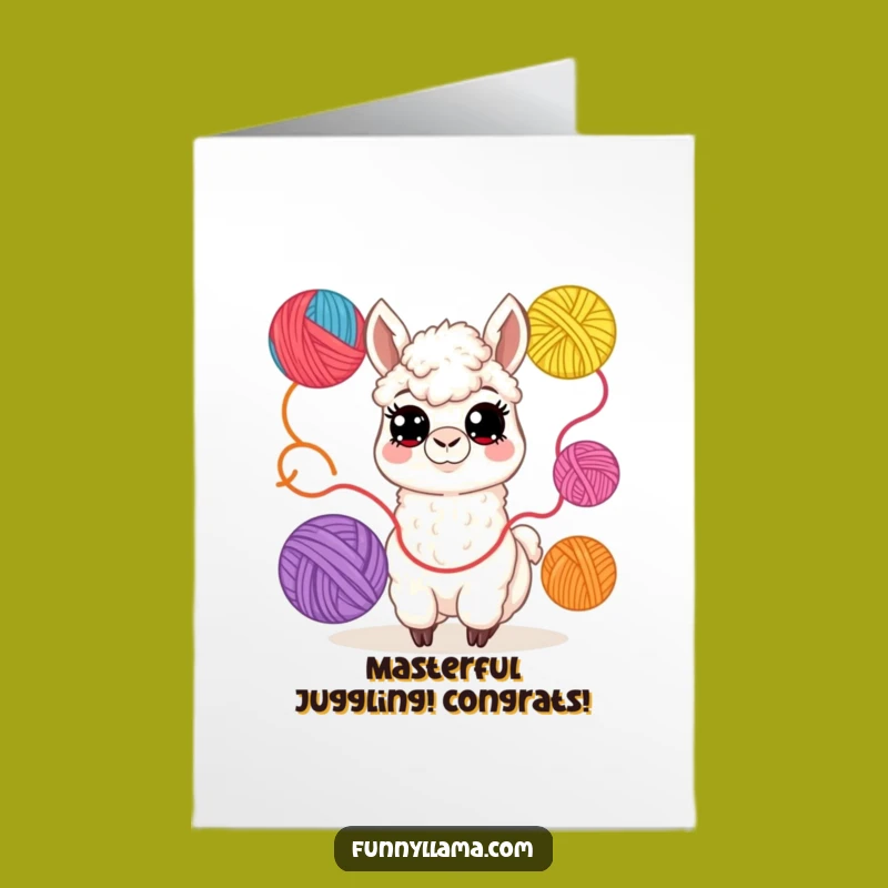 Free Printable Juggling Llama Congrats Card: Funny Downloadable Gift for Cheers