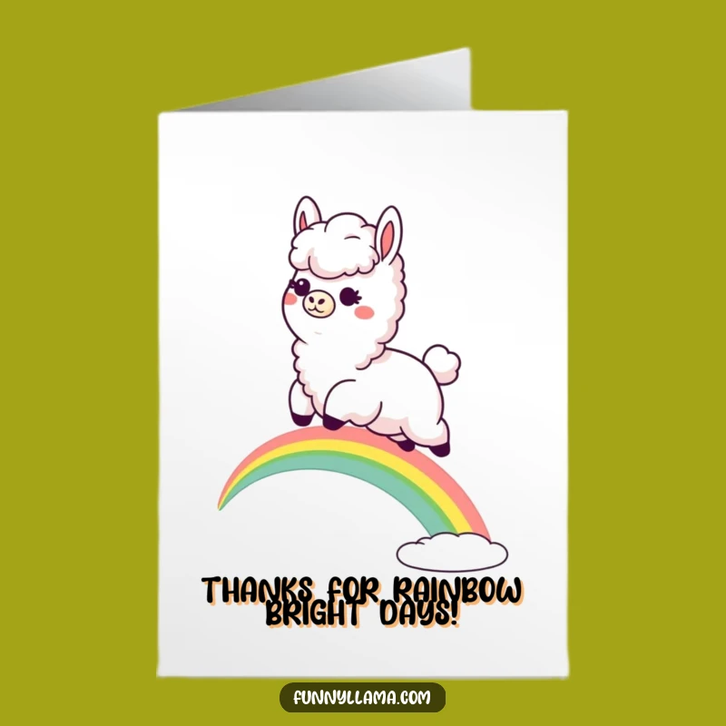 Free Printable Llama Rainbow Thank You Card: Funny Downloadable Gift for Gratitude