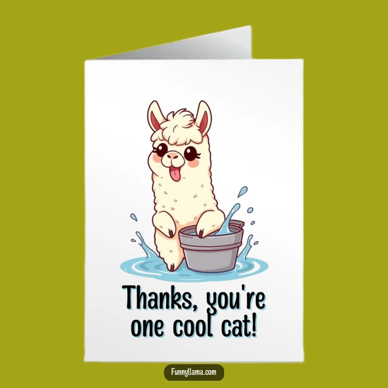 Free Printable Thank You Card: Goofy Llama Splashing - Fun Downloadable Gift for Thanks!