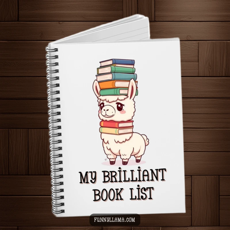 Funny Determined Llama Notebook with a llama balancing books on its head, perfect for jotting down smart ideas.