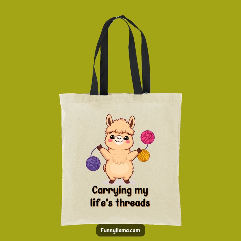 Funny Llama Tote Bag: Comical Yarn Juggling Design for Stylishly Hilarious Errands
